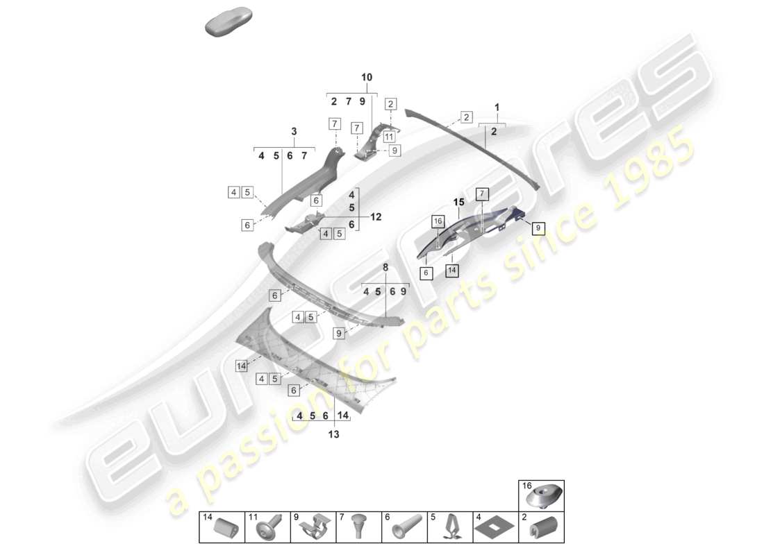 porsche 2019 (992-1) trim cabrio top stowage box cover inner part diagram