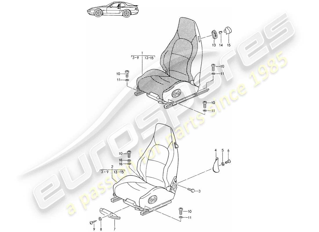 porsche seat 944/968/911/928 (1997) sports seat - with: - elect. vertical adjustment - complete - d - mj 1994>> - mj 1995 parts diagram