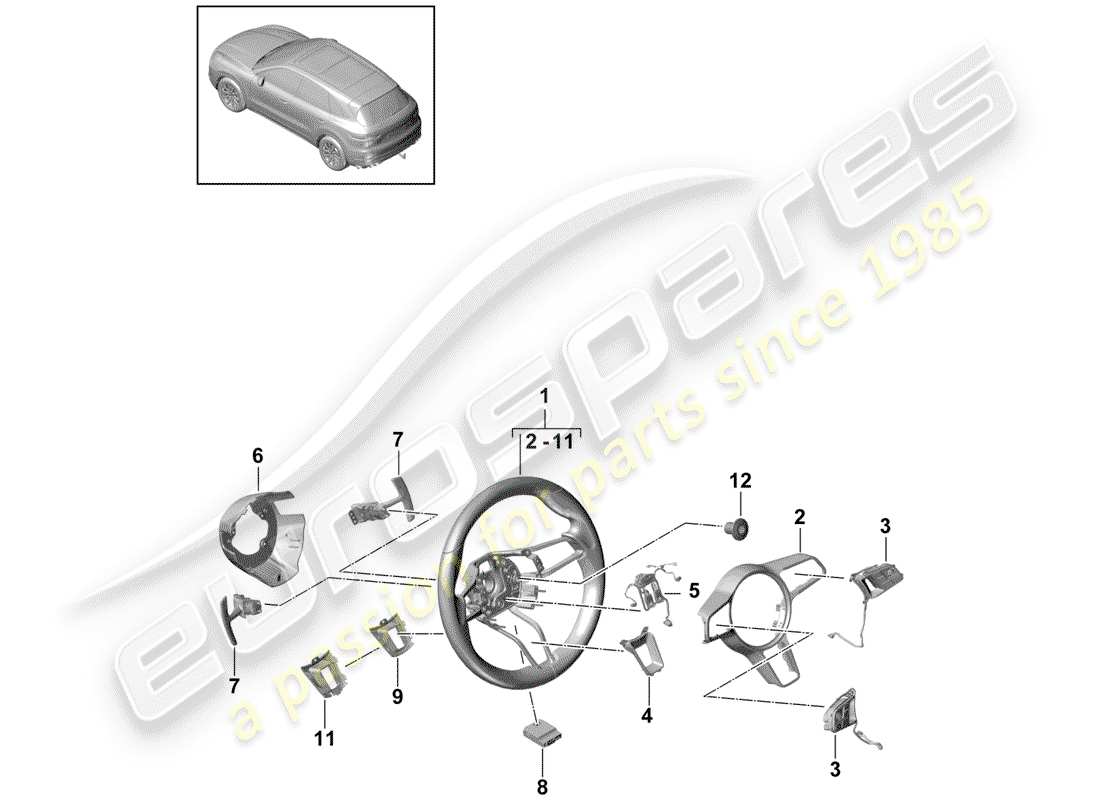 porsche 2019 (cayenne e3 9ya/9yb) steering wheel part diagram