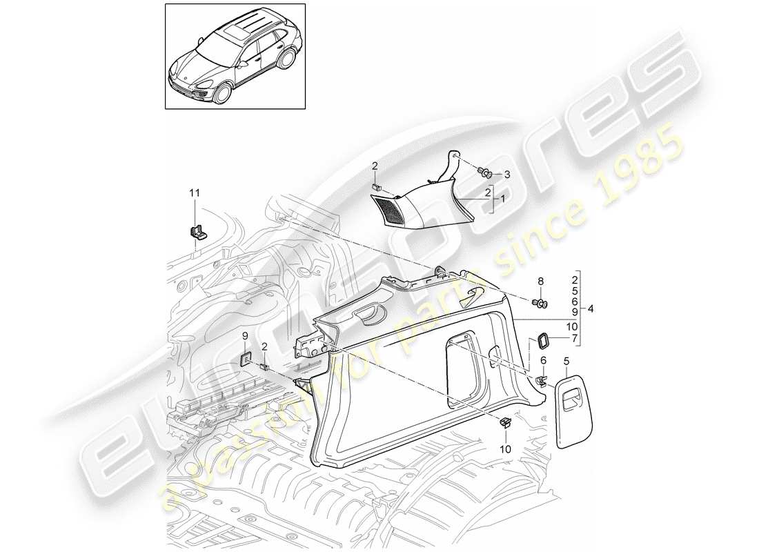 porsche 2014 (cayenne e2 92a) lining part diagram
