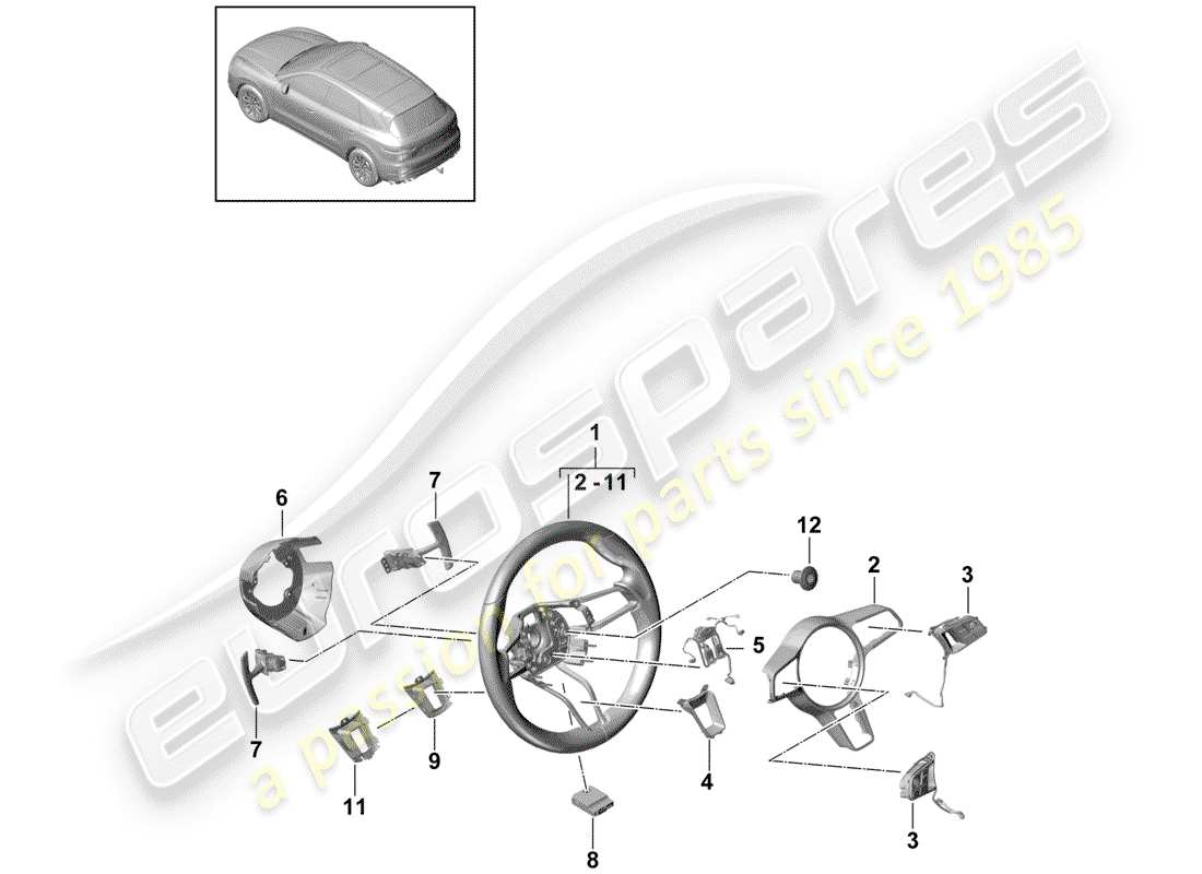 porsche cayenne e3 (2018) steering wheel part diagram