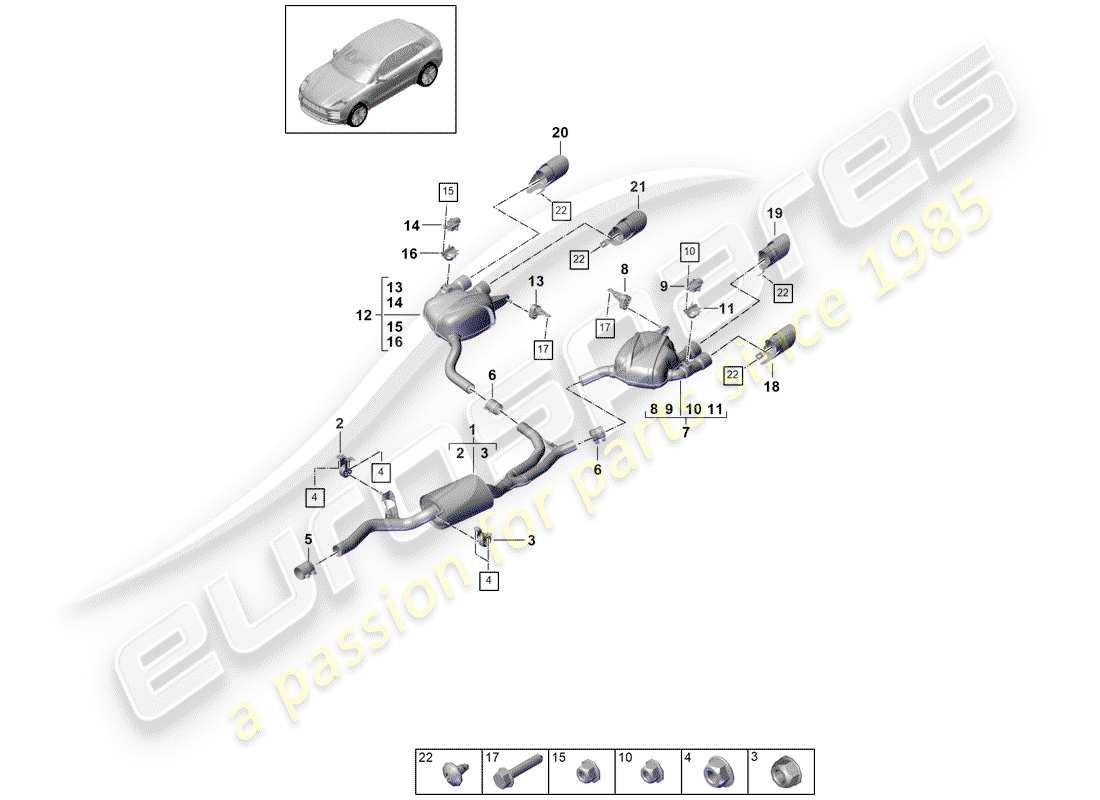 porsche 2020 (macan) exhaust system part diagram