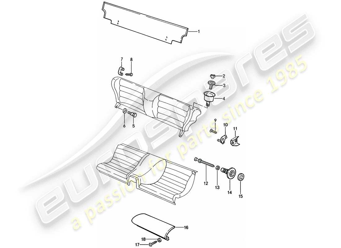 porsche 1988 (924s) emergency seat - single parts part diagram