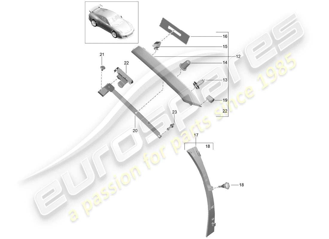 porsche 991r/gt3/rs (2015) a-pillar parts diagram