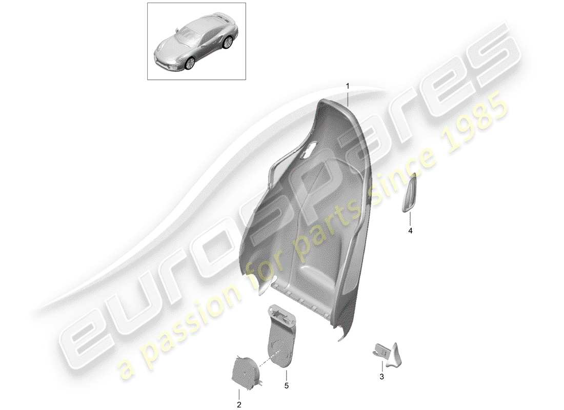 porsche 991 turbo (2020) backrest shell part diagram
