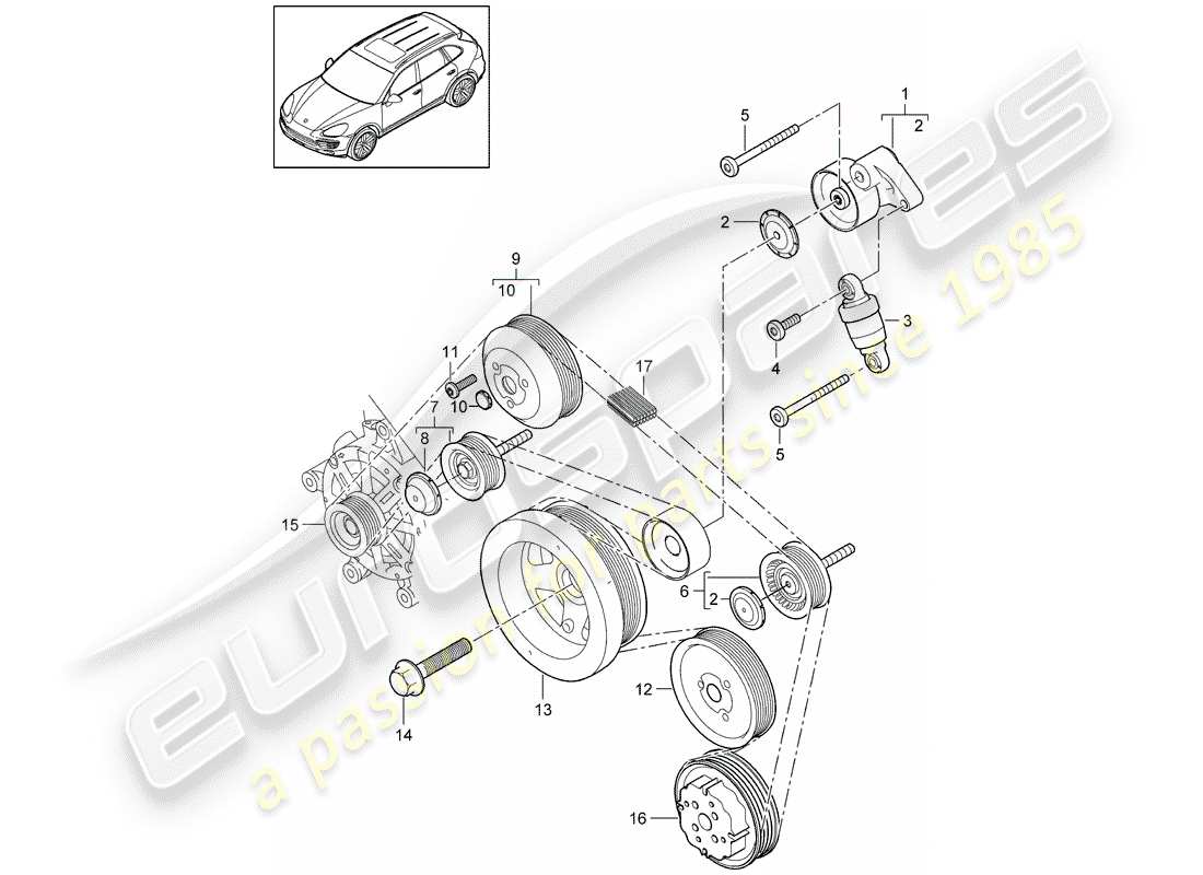 porsche 2016 (cayenne e2 92a) belt tensioning damper part diagram