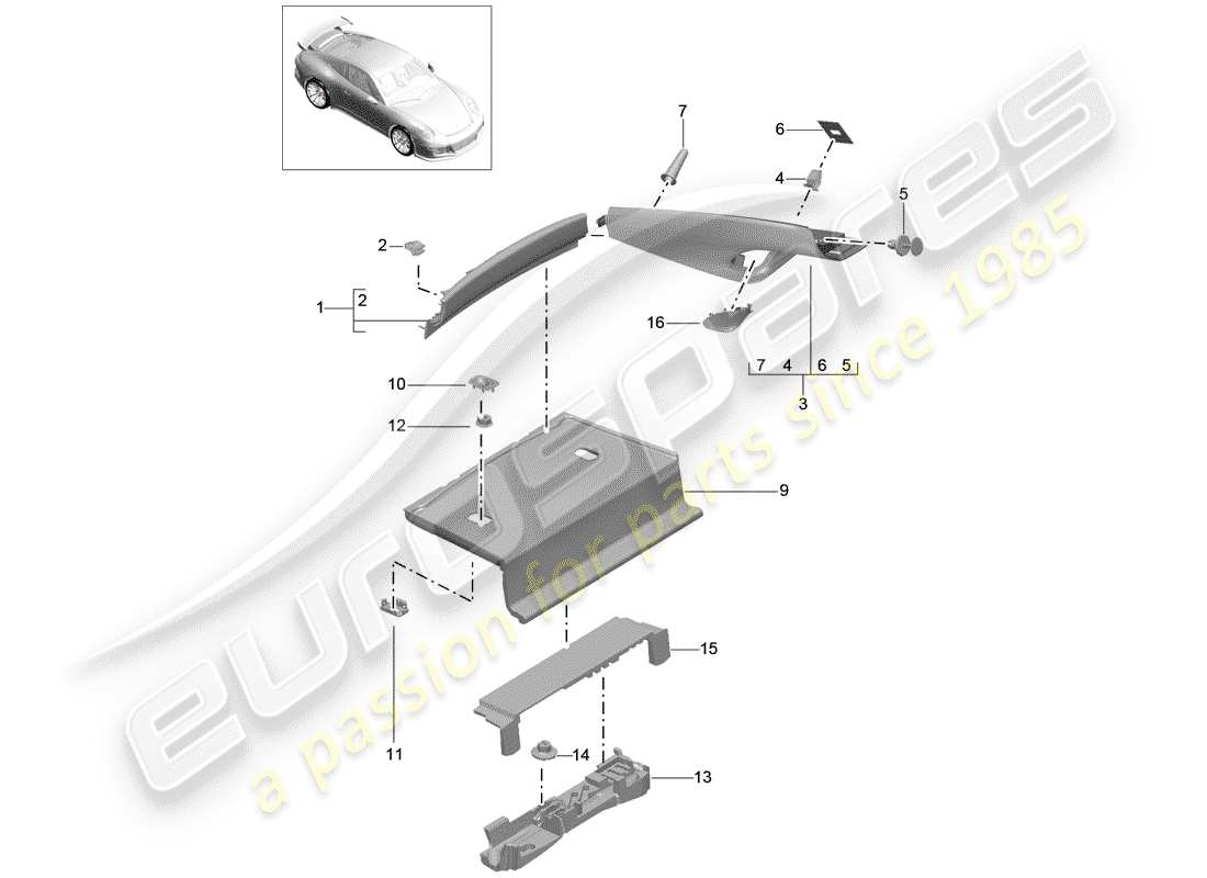 porsche 991r/gt3/rs (2014) trims parts diagram