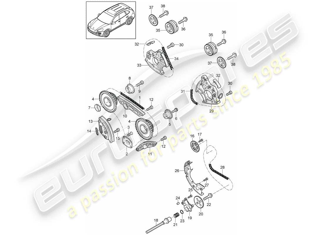 porsche 2014 (cayenne e2 92a) timing chain part diagram