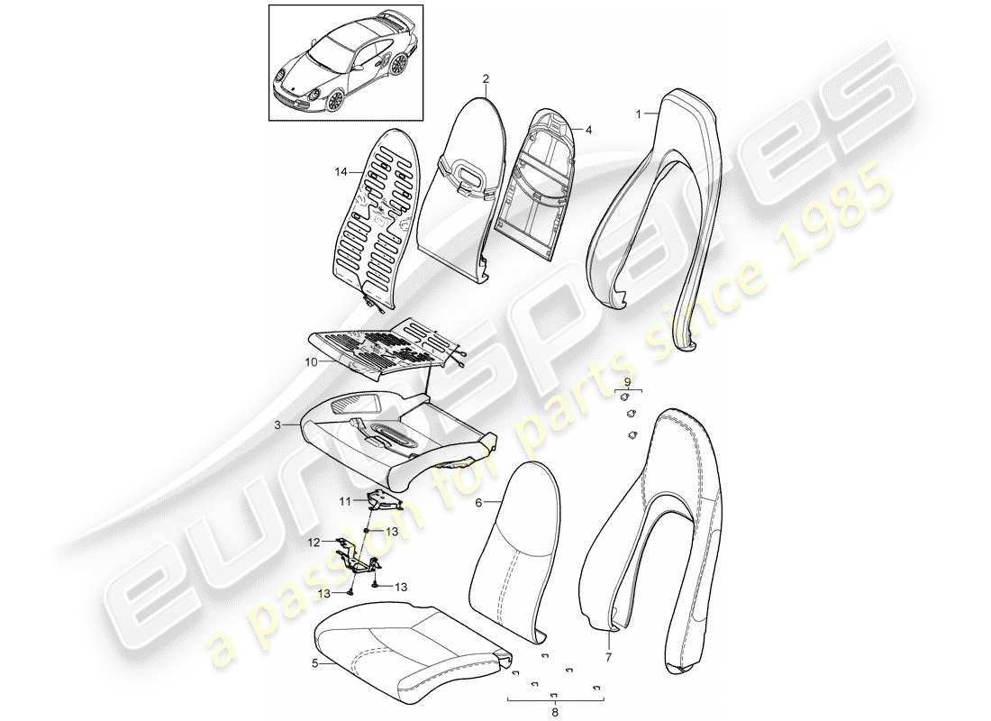 porsche 2008 (997-1 turbo / gt2) foam part part diagram