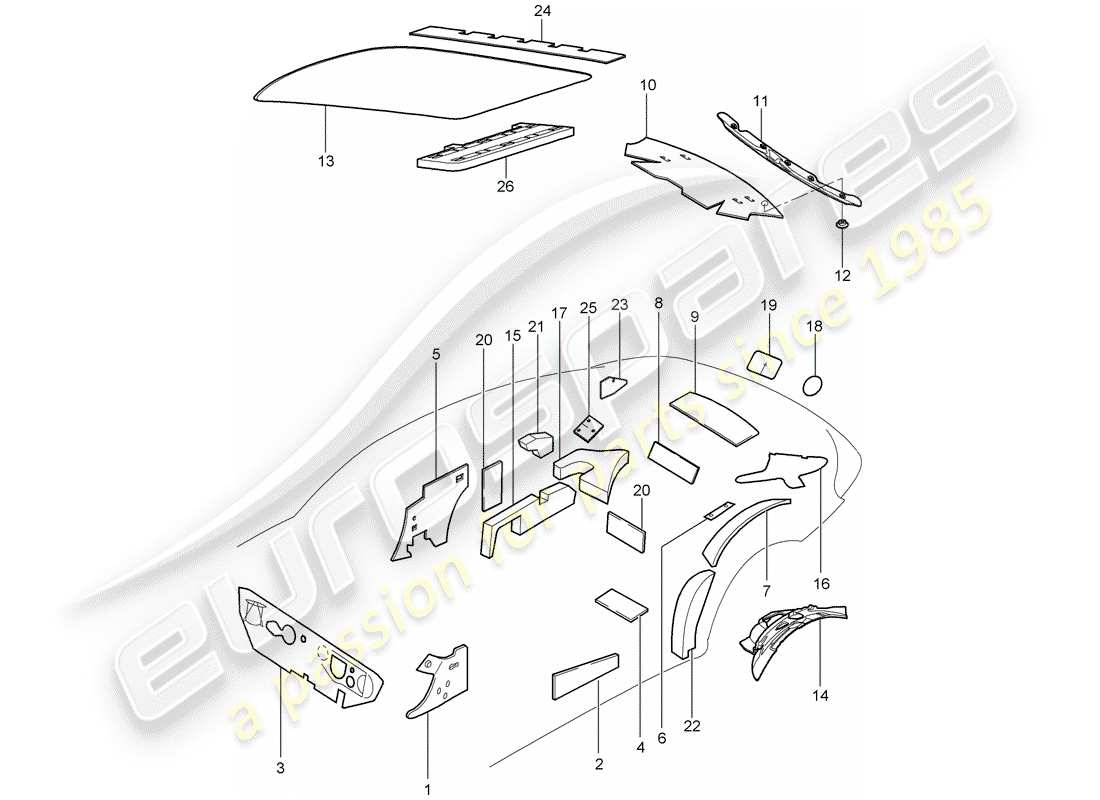 porsche 2008 (997-1 turbo / gt2) body shell part diagram