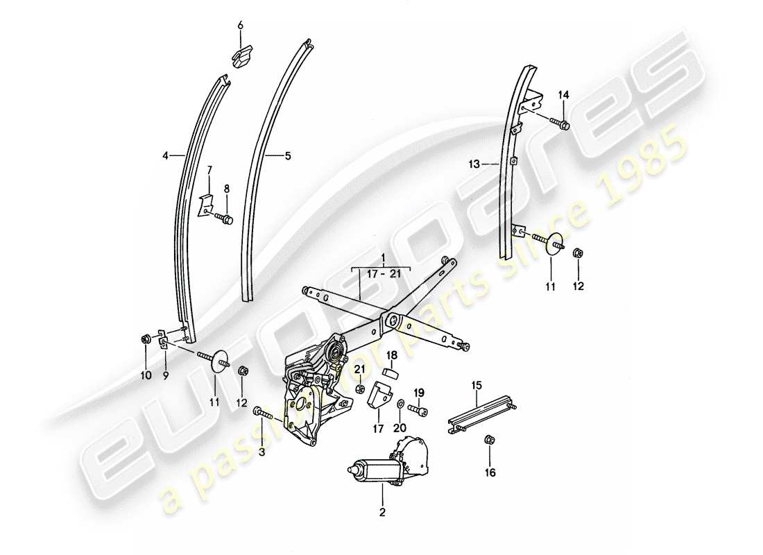 porsche 1992 (968) window regulator - glass channel parts diagram