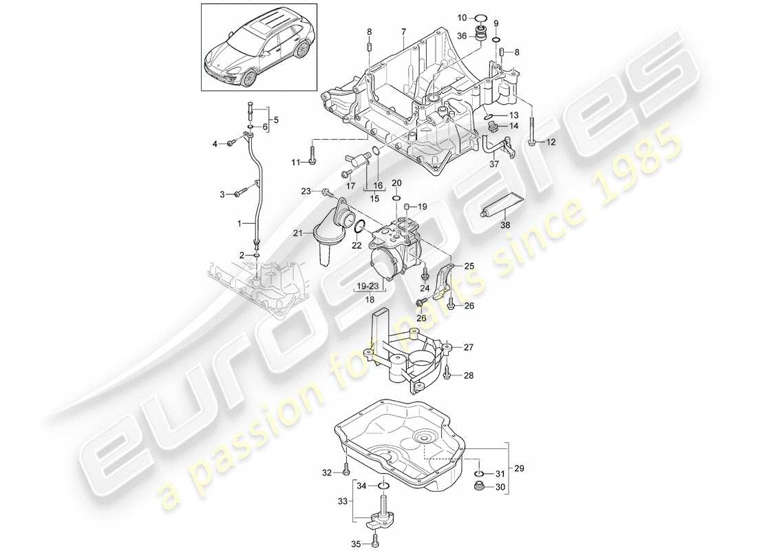 porsche cayenne e2 (2018) oil-conducting housing parts diagram