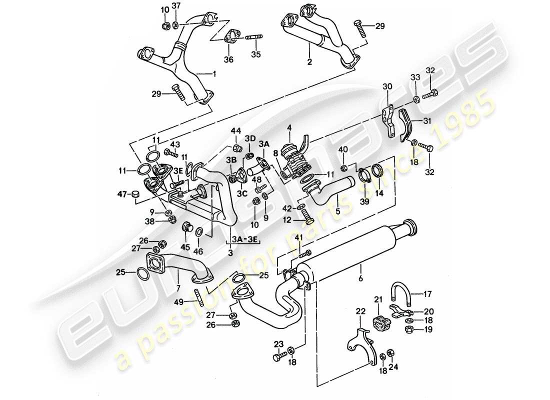 porsche 1991 (944) exhaust system - exhaust silencer, front part diagram