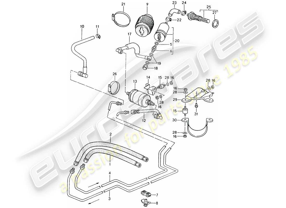 porsche 968 (1992) fuel system parts diagram