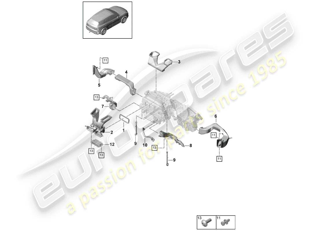 porsche 2018 (cayenne e3 9ya/9yb) air duct part diagram
