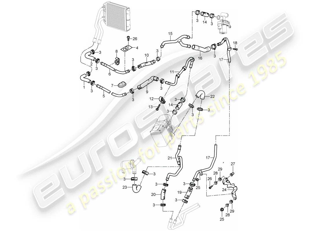 porsche 2005 (cayenne e1 9pa) air con./heating/aux. heater part diagram
