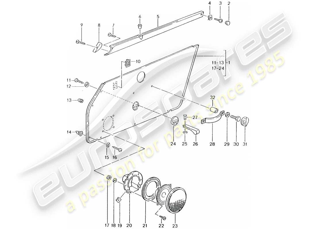 porsche 1991 (964) interior equipment - doors parts diagram