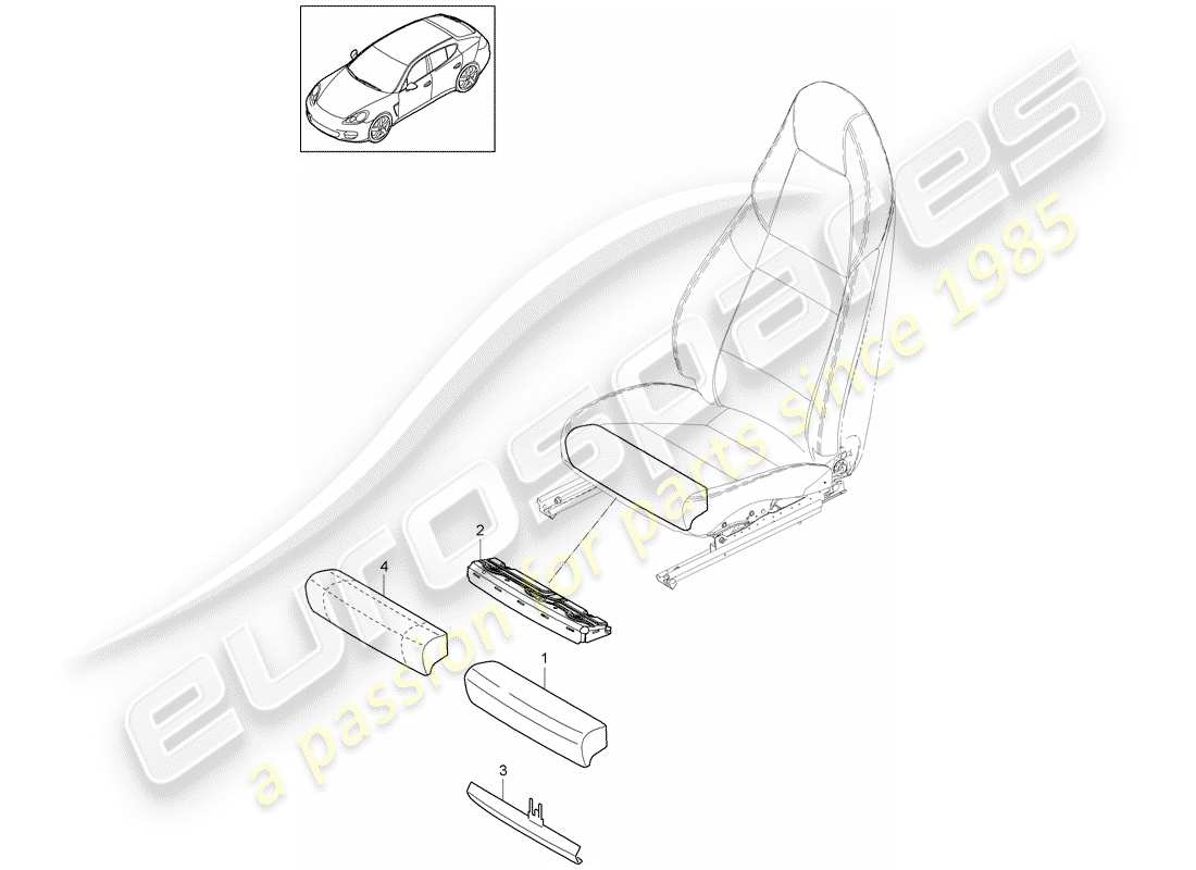 porsche panamera 970 (2014) seat cushion part diagram