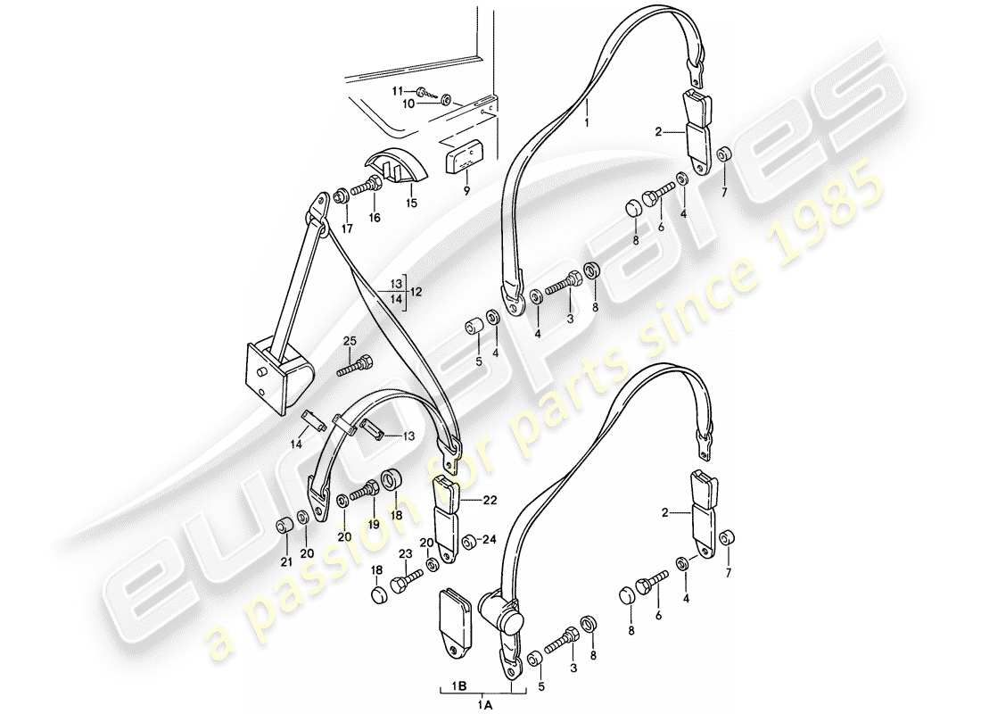porsche 1987 (924s) seat belt part diagram