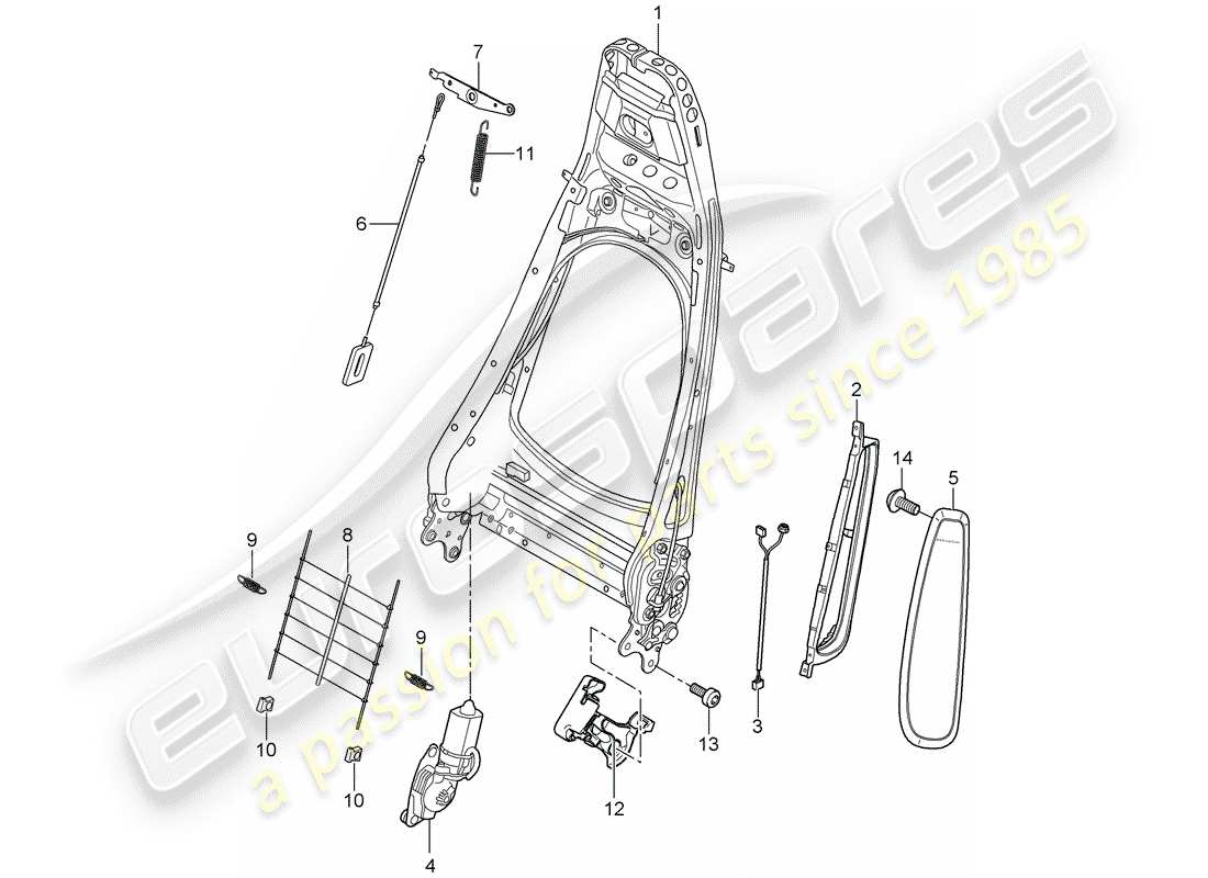 porsche 2008 (997-1 turbo / gt2) backrest frame part diagram