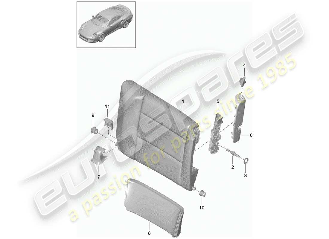 porsche 991 turbo (2015) emergency seat backrest part diagram