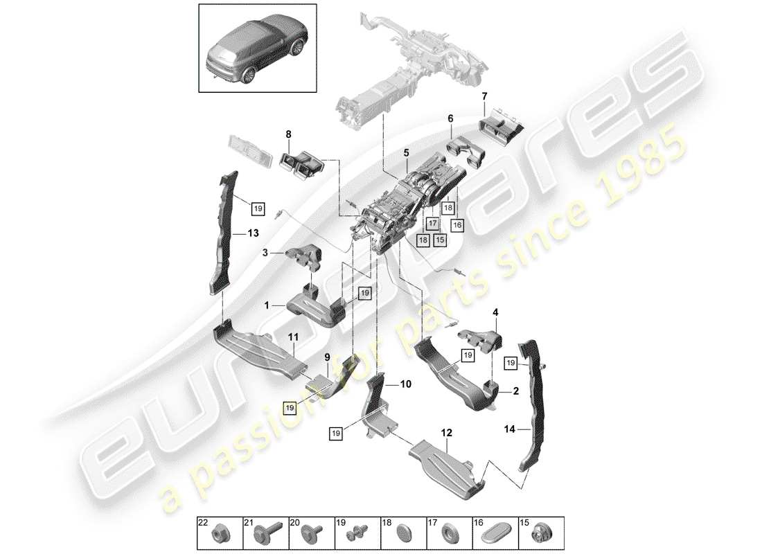 porsche 2018 (cayenne e3 9ya/9yb) air duct part diagram