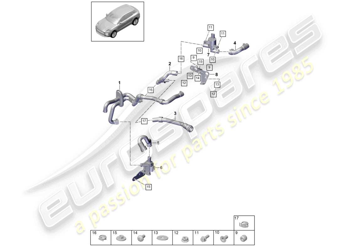 porsche 2019 (macan) heater v6 2,9l turb water box rhd part diagram