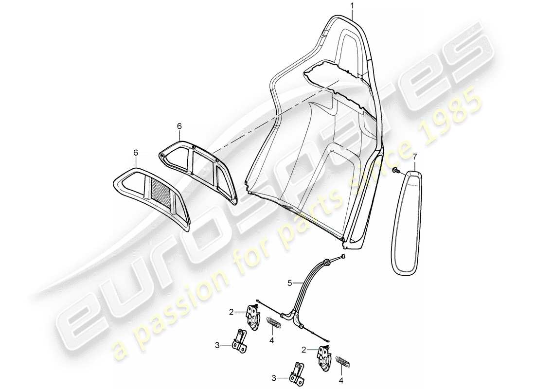 porsche 2008 (997-1 turbo / gt2) backrest shell part diagram