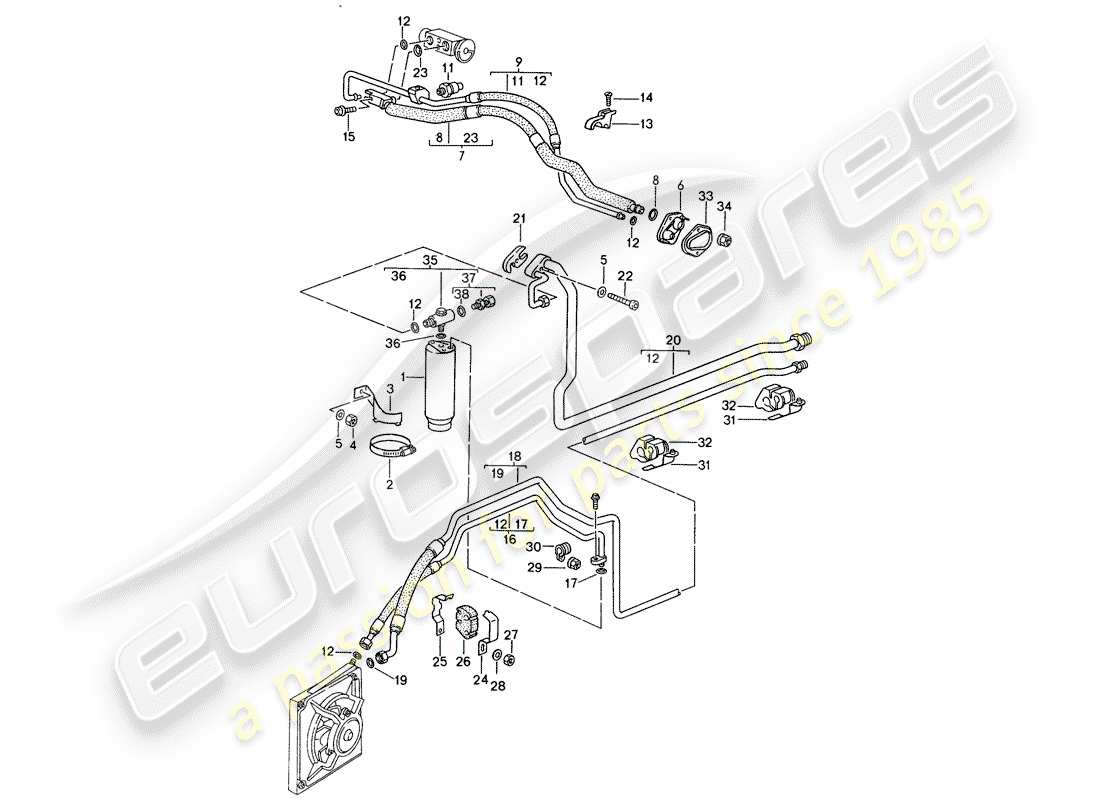porsche 1995 (993) refrigerant circuit part diagram