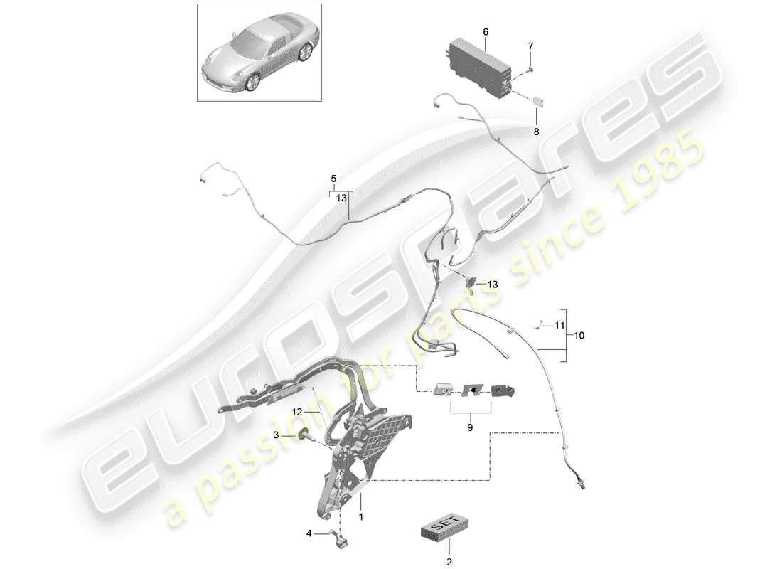 porsche 2012 (991-1) top frame part diagram