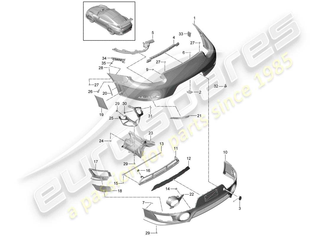 porsche 2015 (991-1 turbo) bumper part diagram