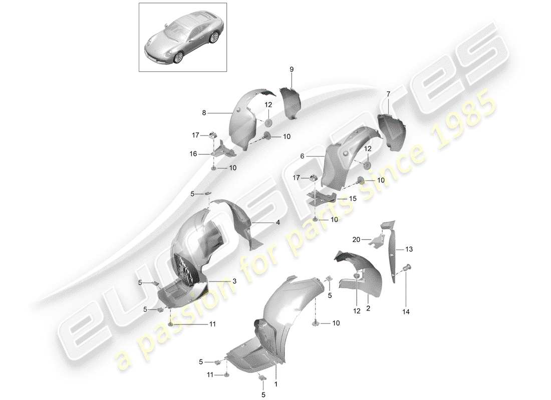 porsche 991 gen. 2 (2019) wheelhouse protector part diagram