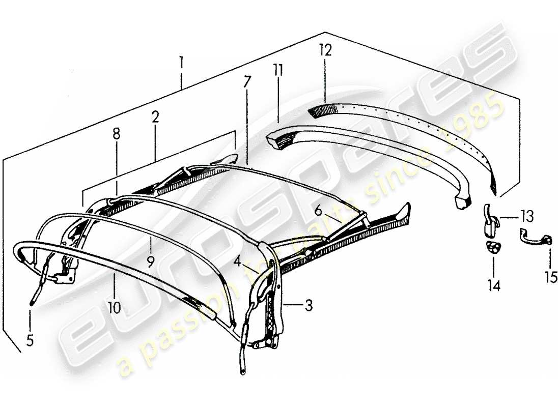 porsche 1950 (356/356a) top frame parts diagram