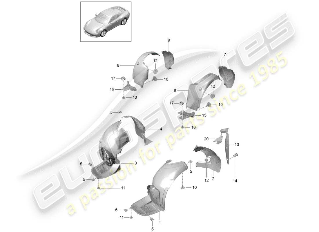 porsche 2020 (991-2) wheelhouse protector part diagram