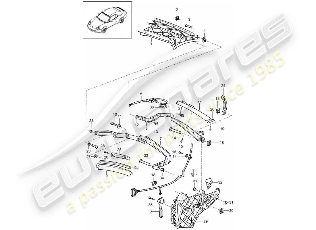 porsche 997 gen. 2 (2010) top frame part diagram