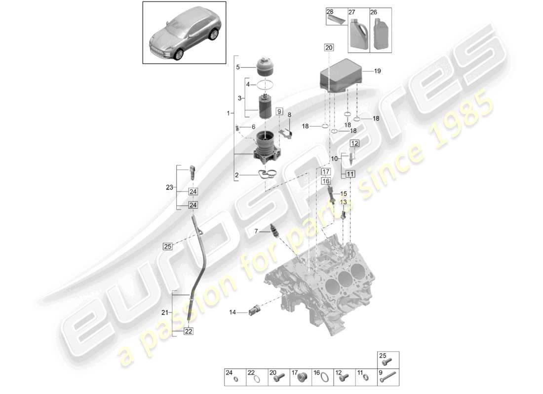 porsche 2019 (macan) oil filter console oil cooler part diagram