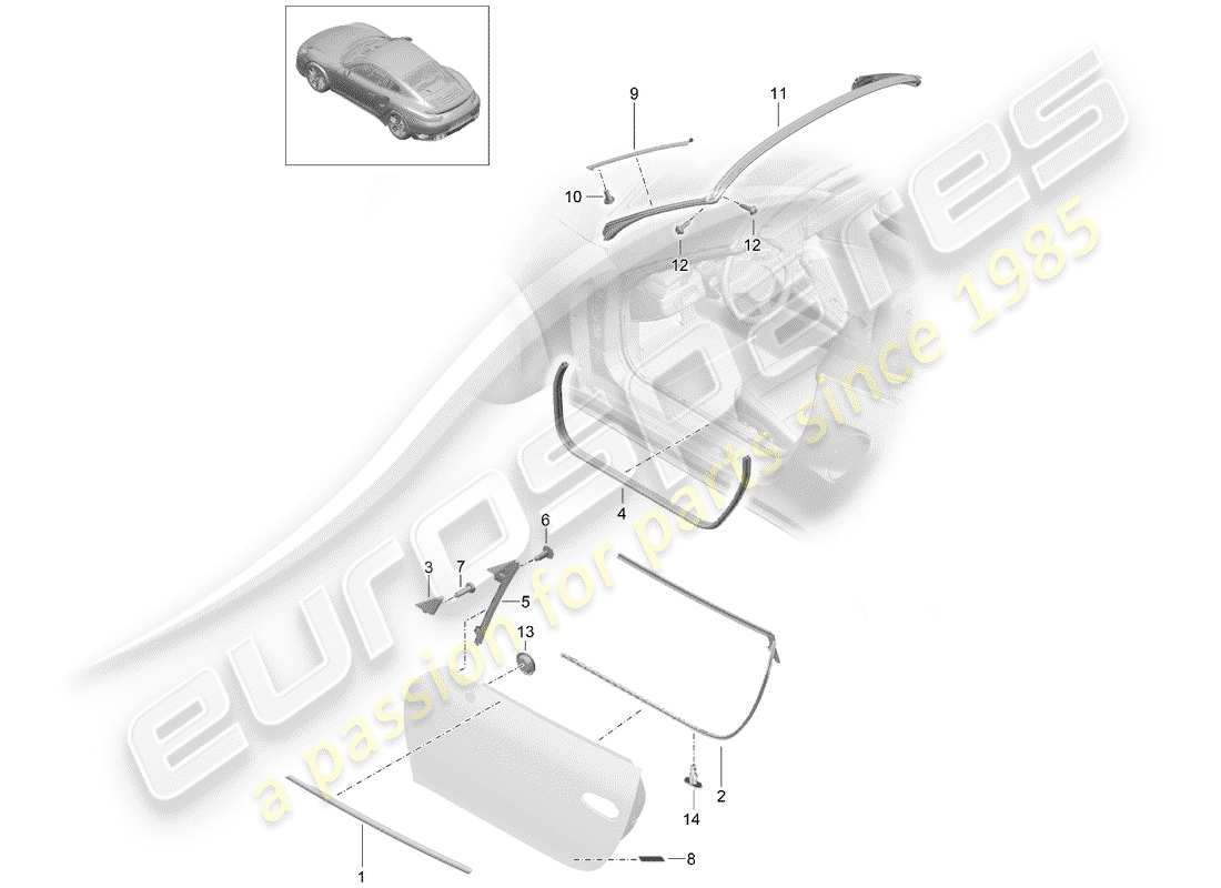 porsche 2015 (991-1 turbo) door seal part diagram