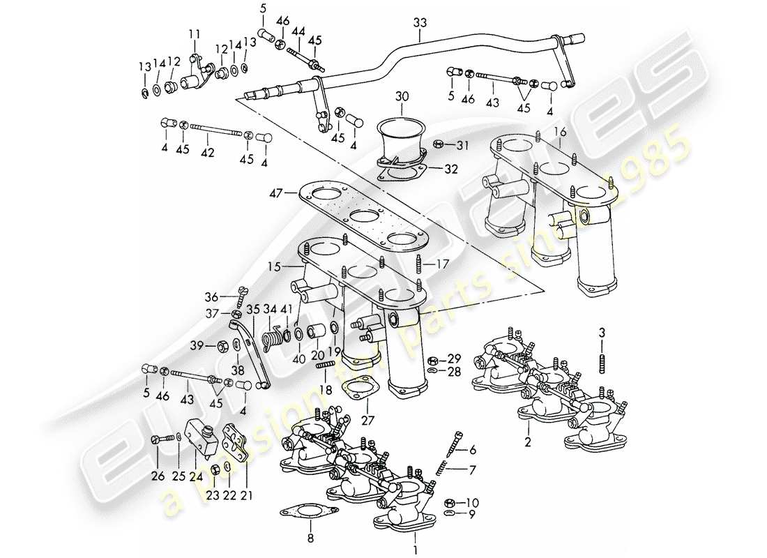 porsche 1966 (911/912) injection system - throttle body - d - mj 1969>> part diagram