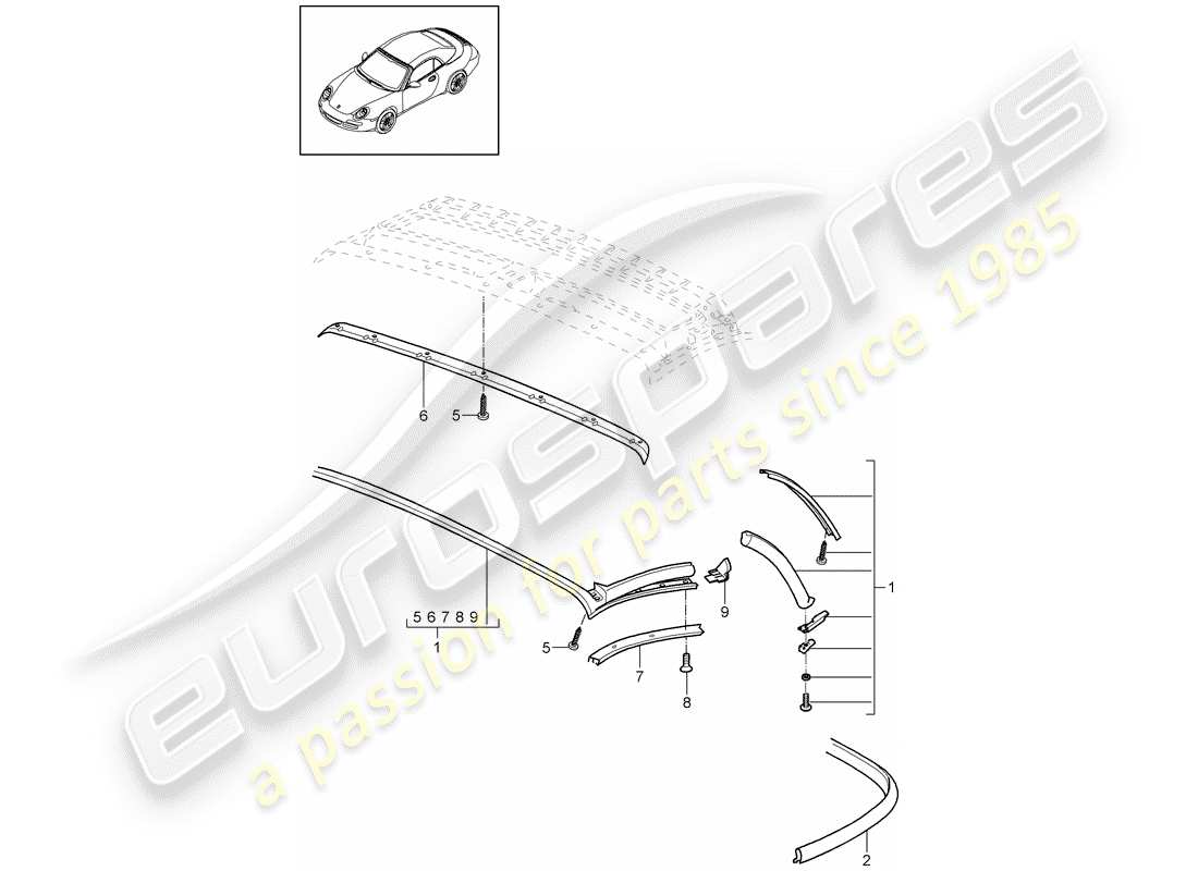 porsche 2010 (997-2) convertible top part diagram