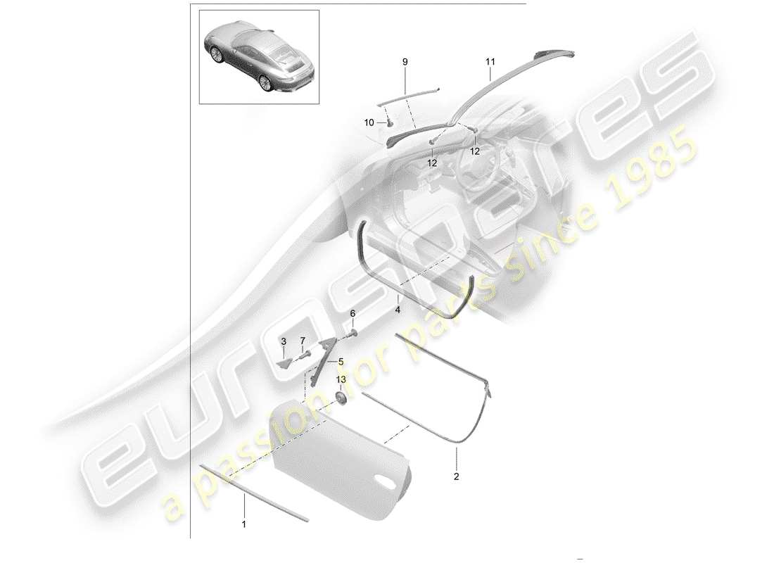 porsche 2020 (991-2) door seal part diagram