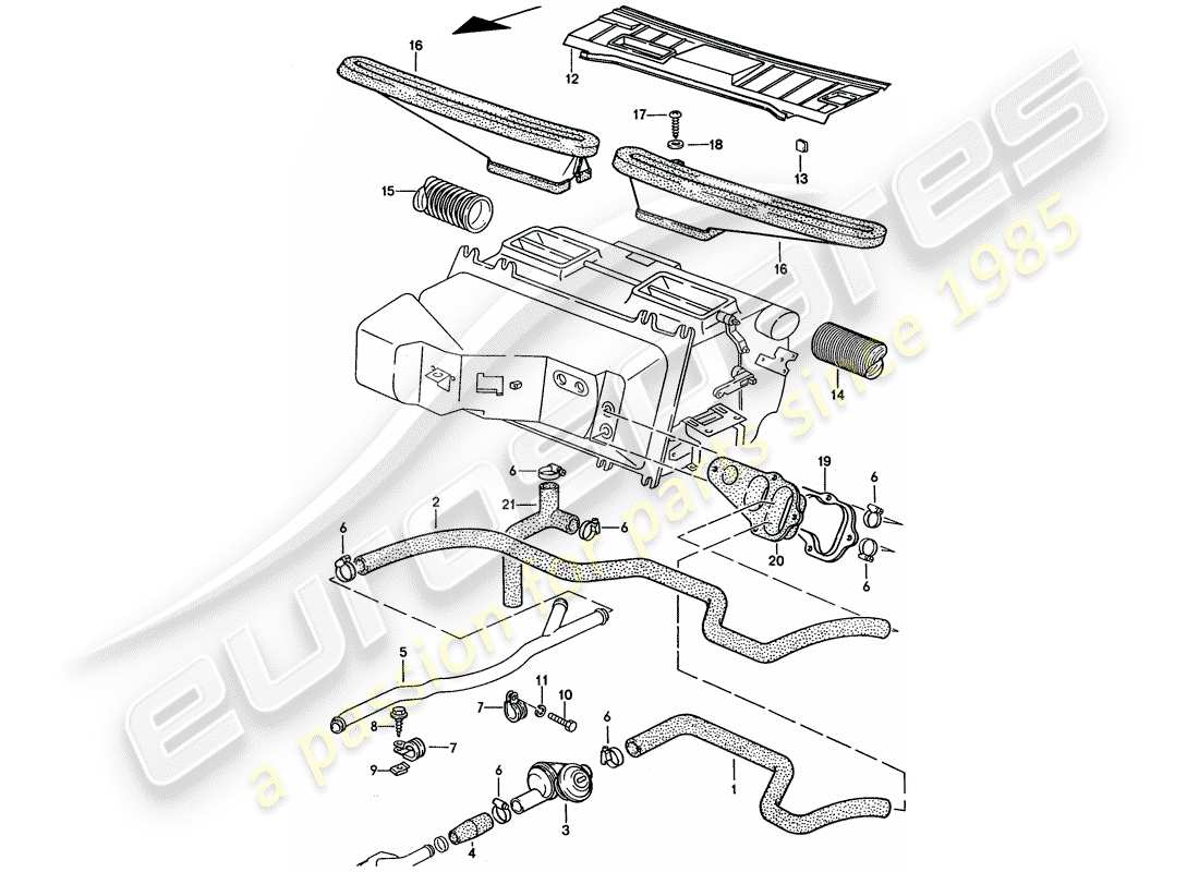 porsche 1994 (928) automatic air conditioner - hoses - heating nozzles part diagram