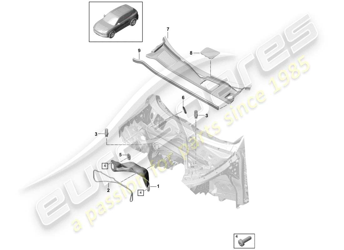 porsche 2019 (cayenne e3 9ya/9yb) water box part diagram