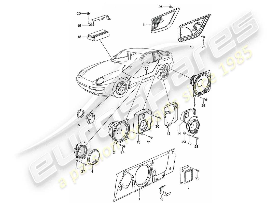 porsche 1994 (968) loudspeaker - sound system - amplifier - d - mj 1994>> part diagram