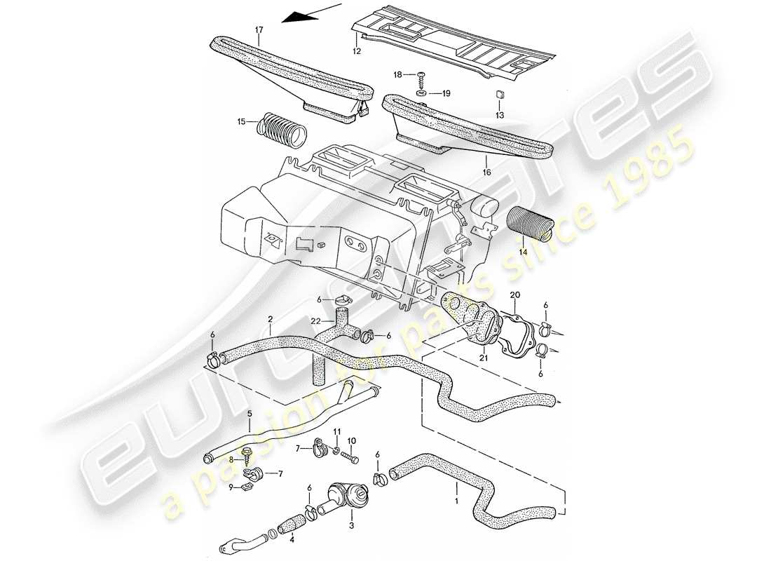 porsche 1990 (928) air conditioner - hoses - heating nozzles part diagram