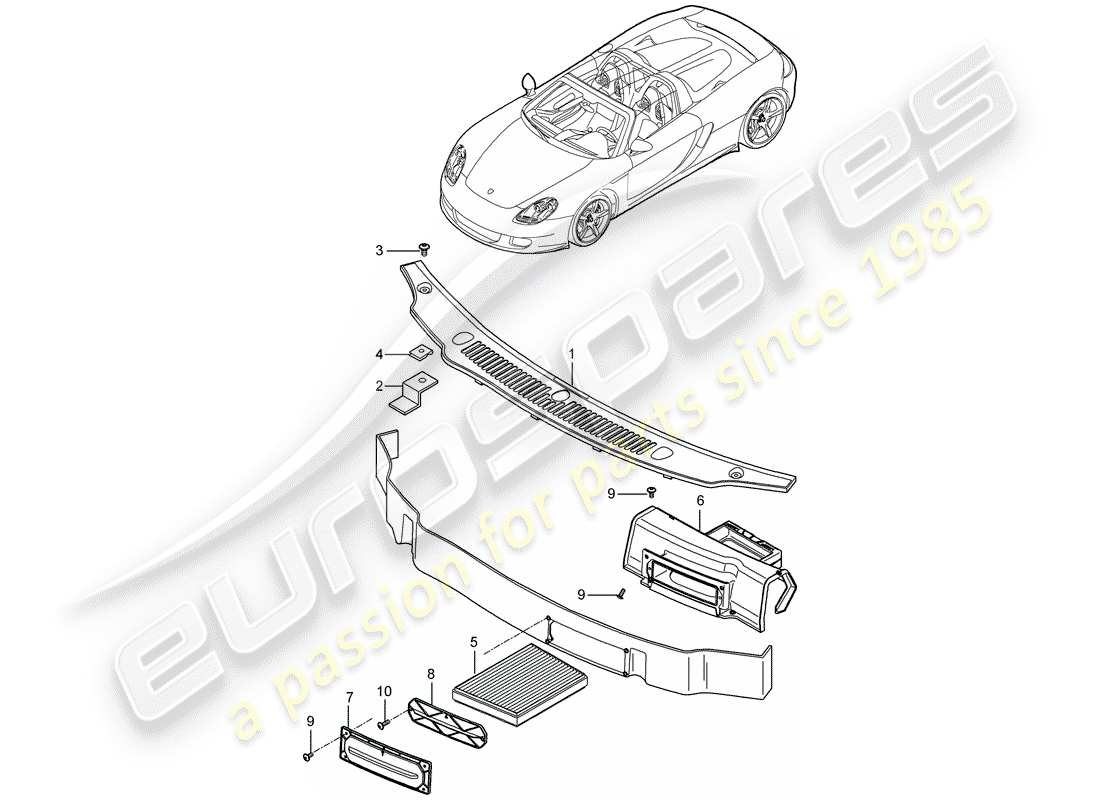 porsche 2005 (carrera gt) cover - water box - particulate filter part diagram