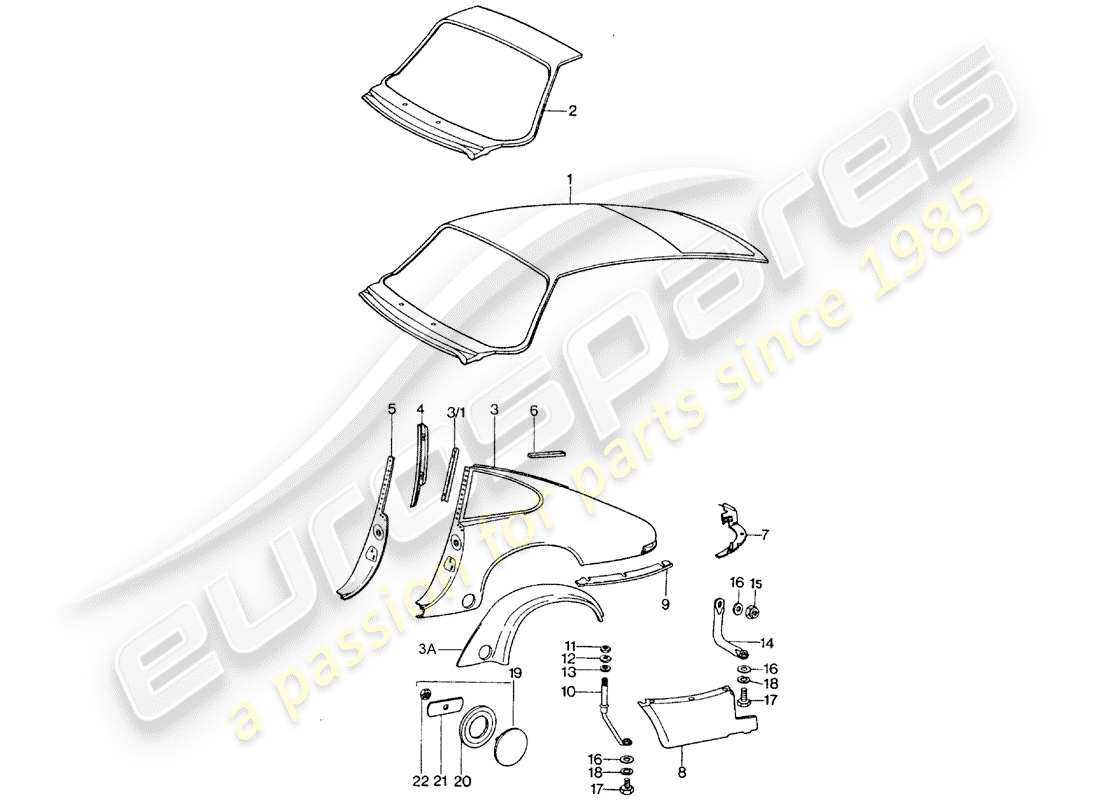 porsche 1975 (911 turbo) exterior panelling part diagram