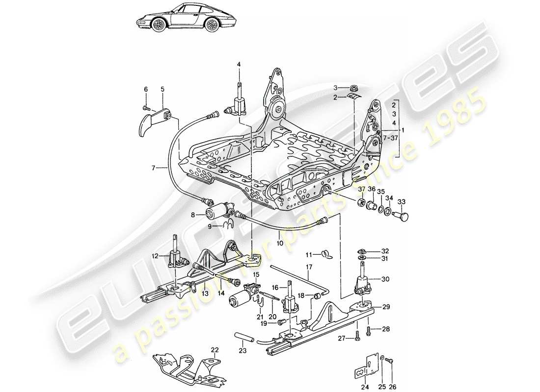a part diagram from the porsche 1998 (seats for 944/968/911/928) parts catalogue