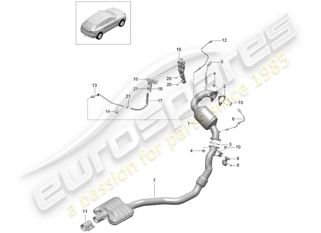 porsche 2018 (macan) exhaust system part diagram