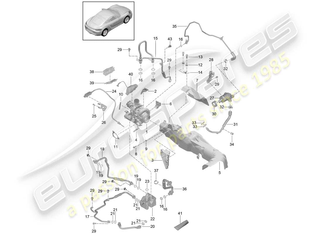 porsche 2019 (718 cayman) exhaust gas turbocharger part diagram