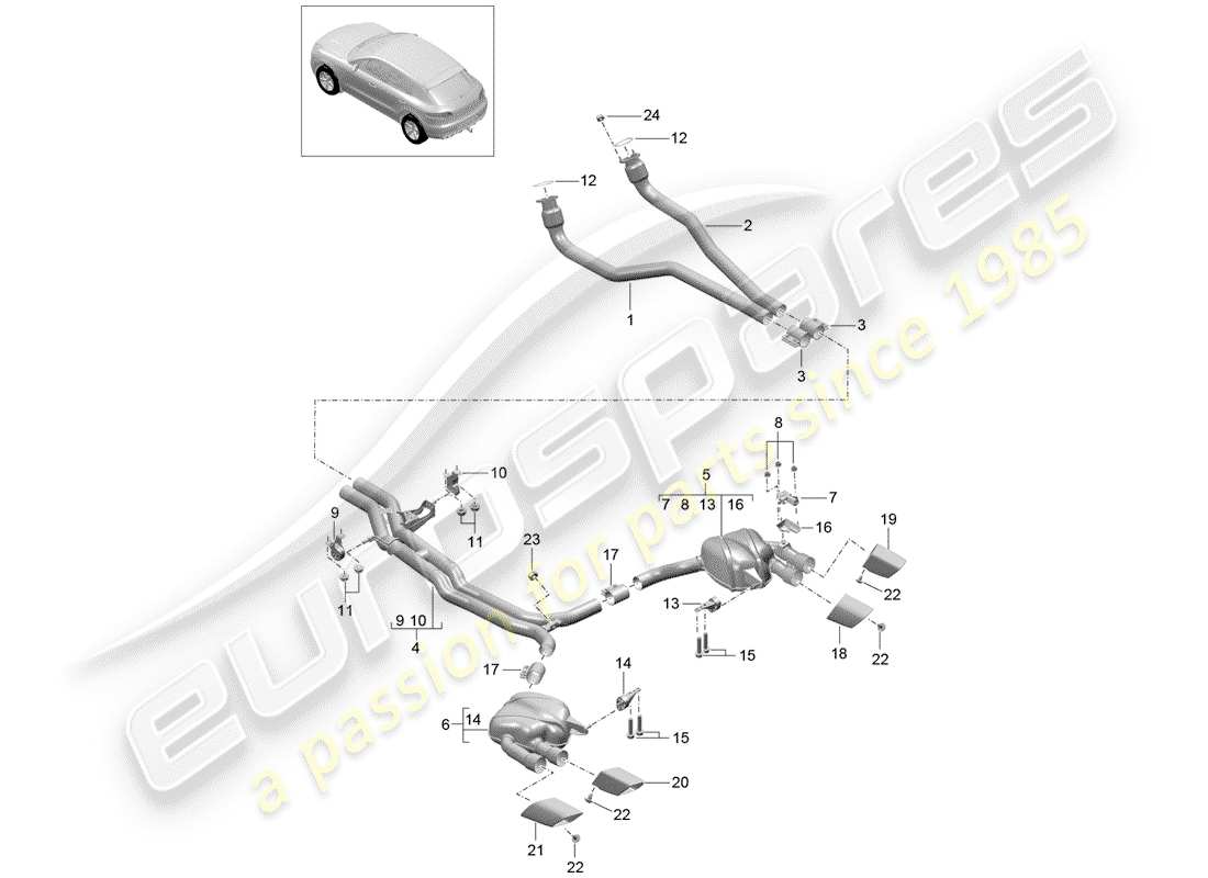 porsche 2017 (macan) exhaust system part diagram